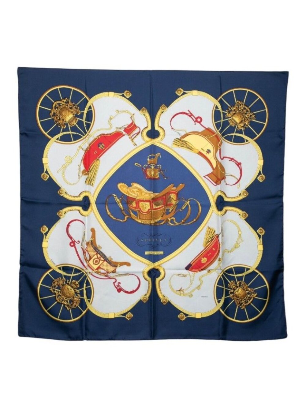 Hermes Carre 90 Spring Scarf Navy Multicolor Silk